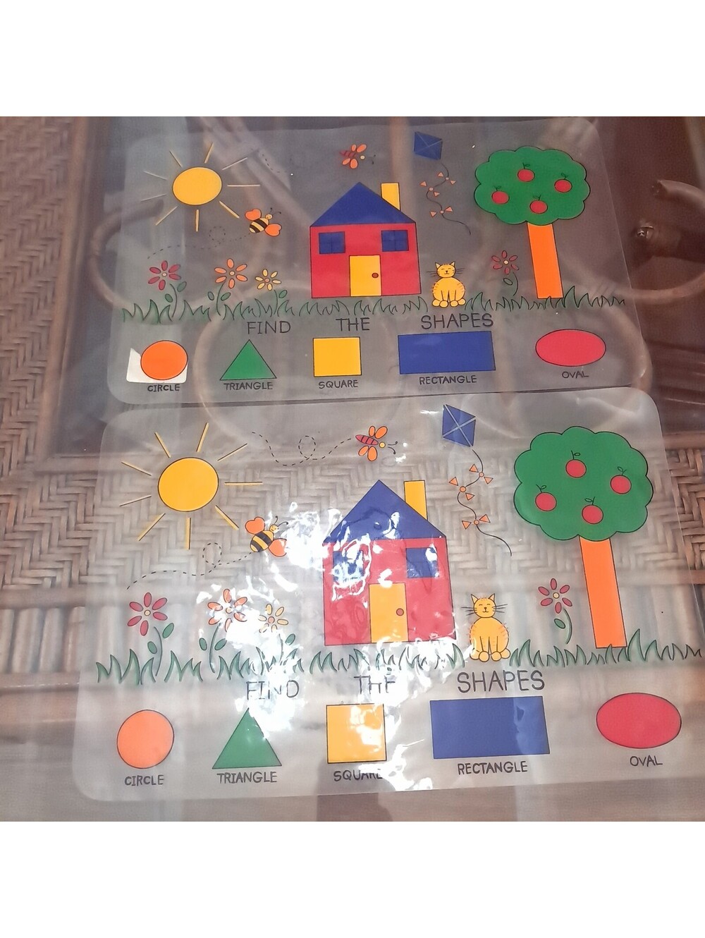 Kids Placemats set 2 Find the Shapes clear learning mats Joann's Vintage 2003